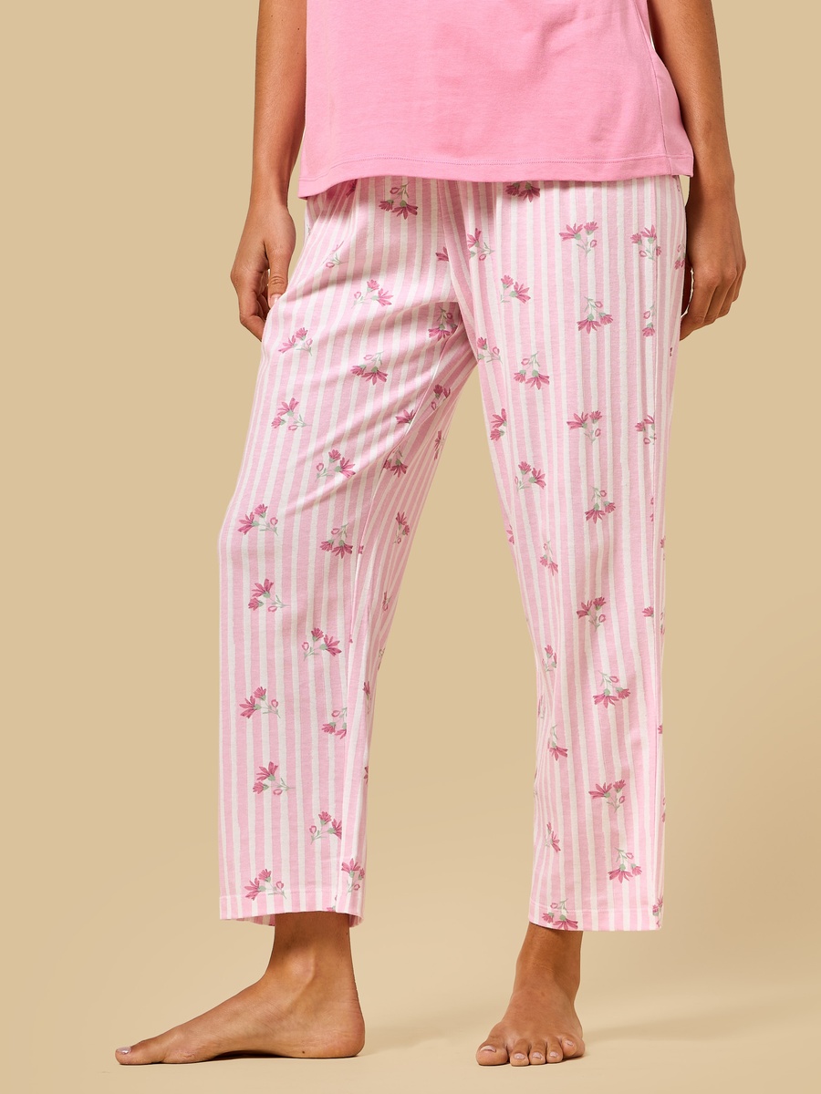 Floral Print Striped Cotton Pyjama Set