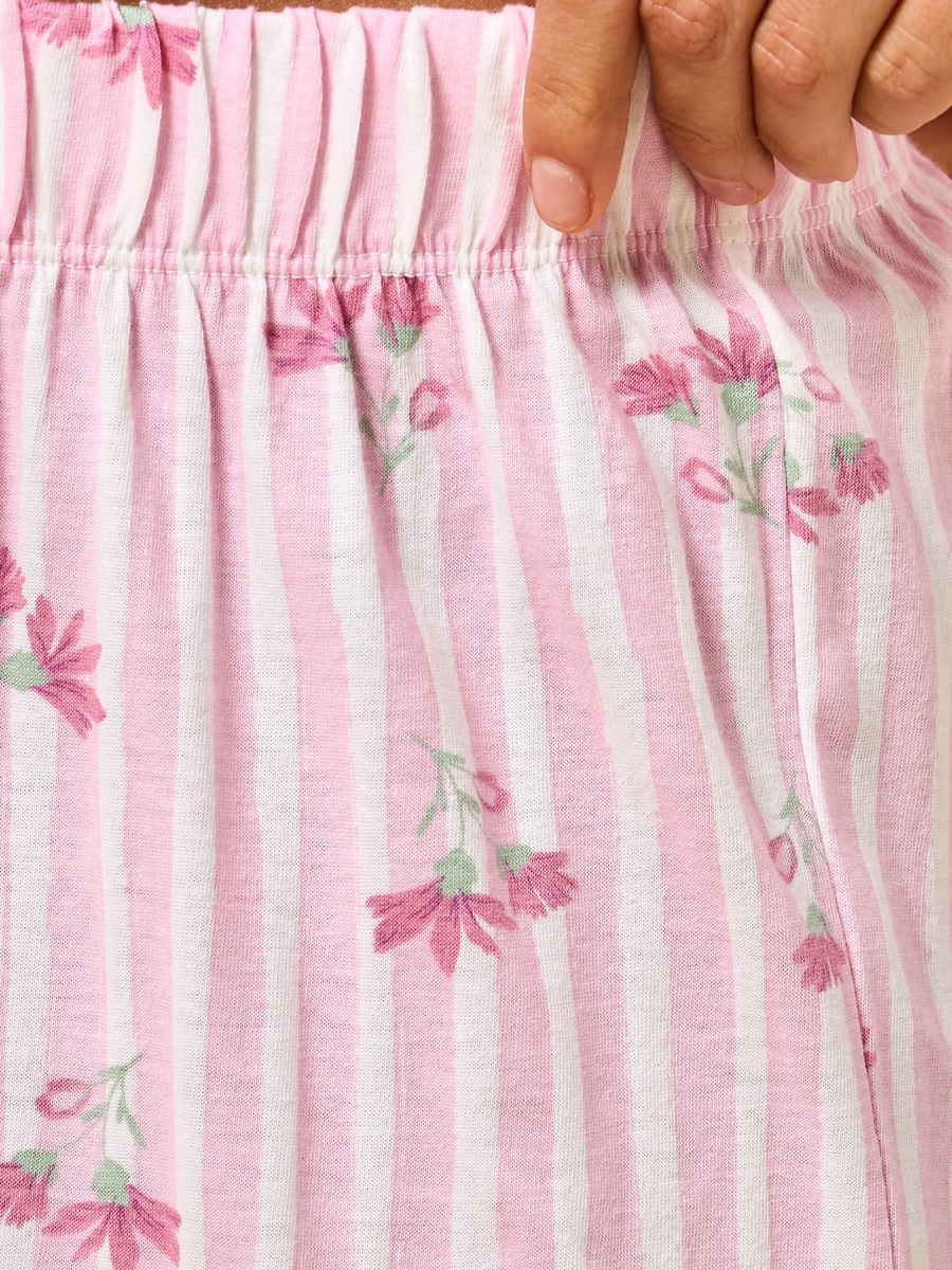 Floral Print Striped Cotton Pyjama Set
