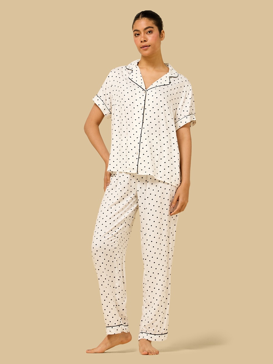 Polka Dot Print Viscose Pyjama Set