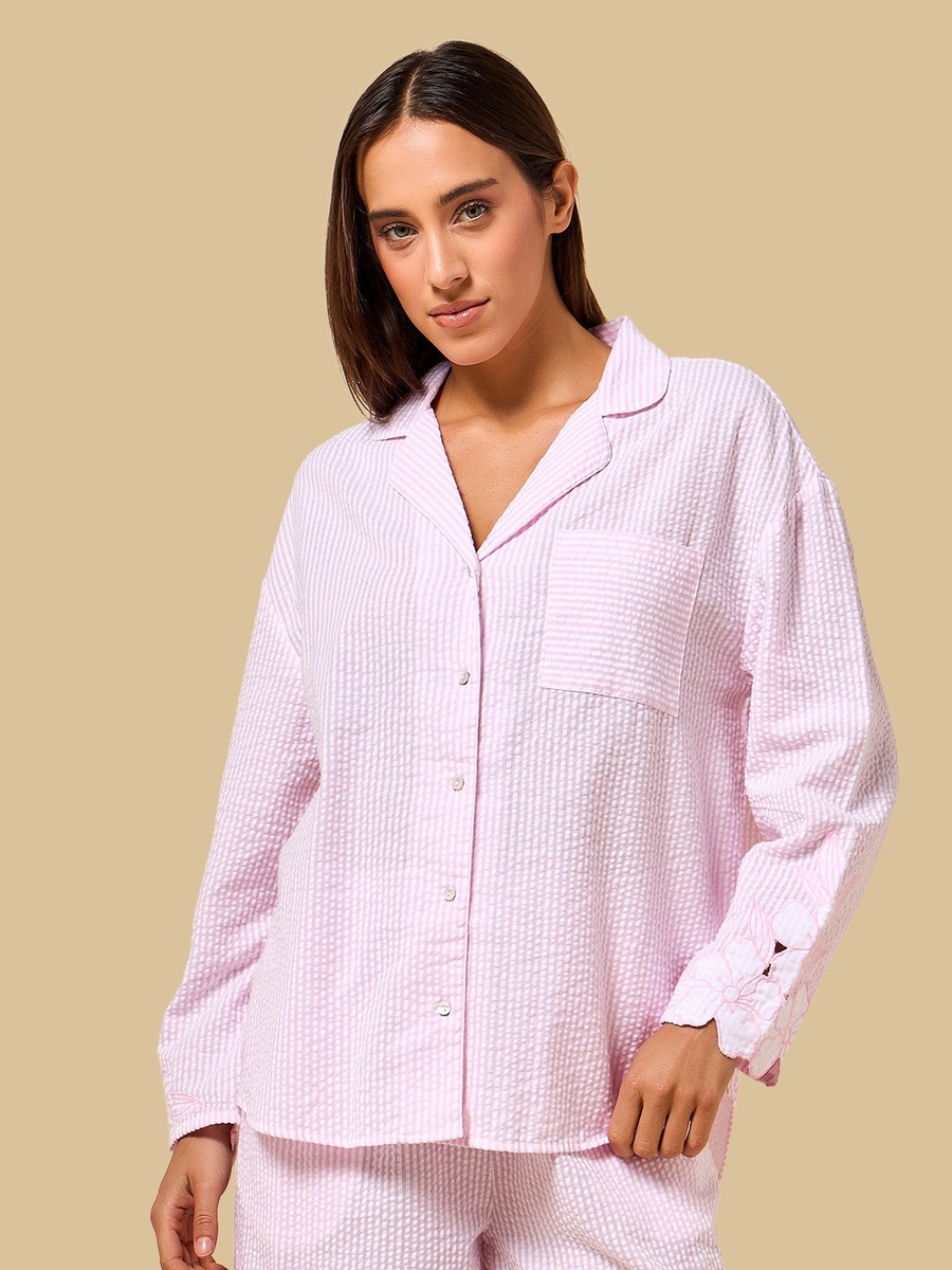 Striped Seersucker Cotton Pyjama Set
