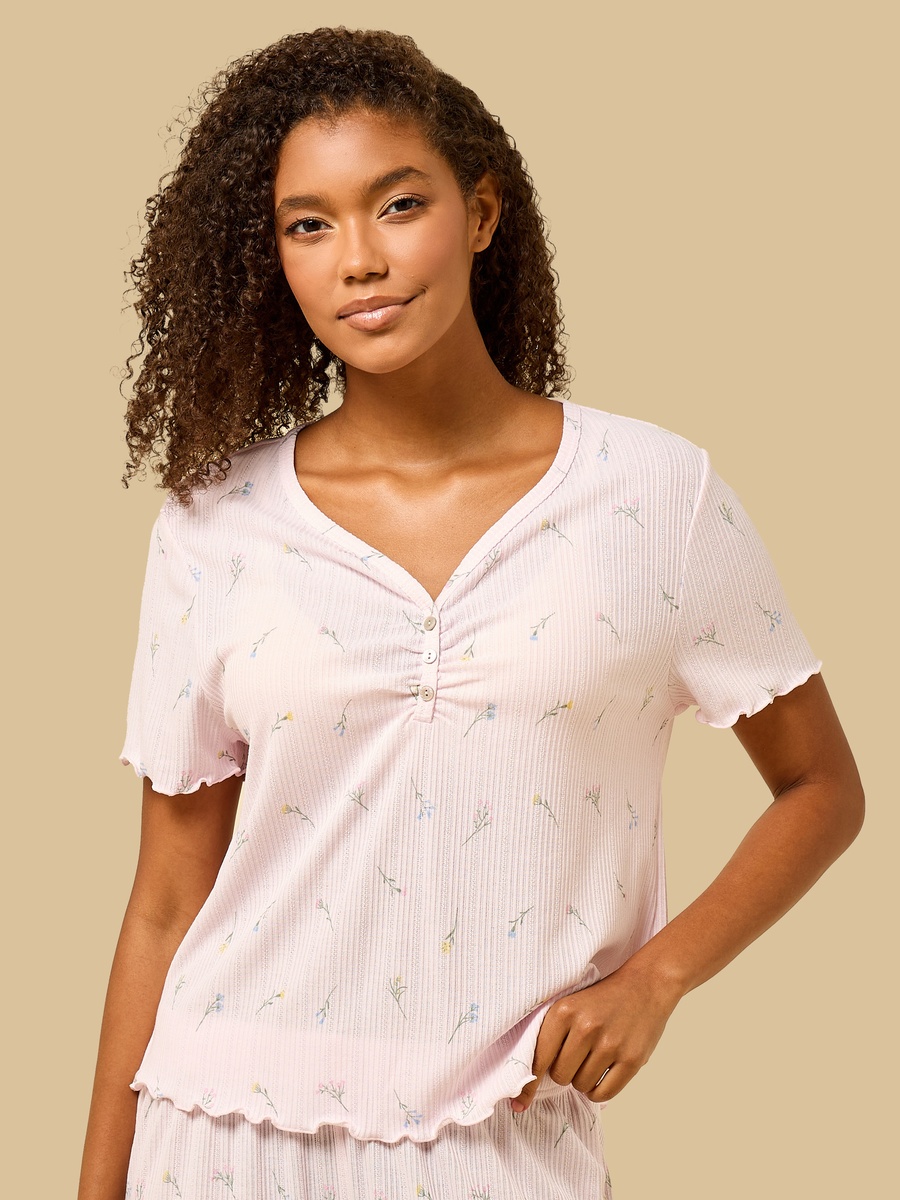 Floral Print Pointelle Pyjama Set