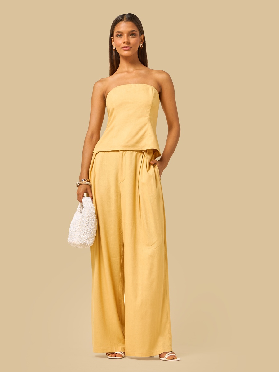 Pleated Linen Blend Wide Leg Pants