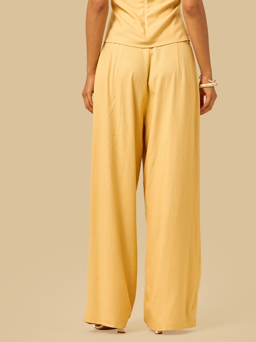 Pleated Linen Blend Wide Leg Pants