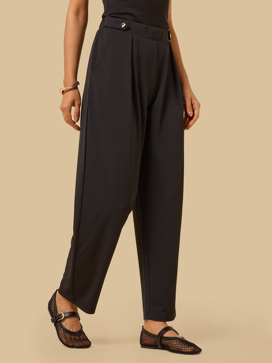 Mid-Rise Pleated Wide Leg Pants