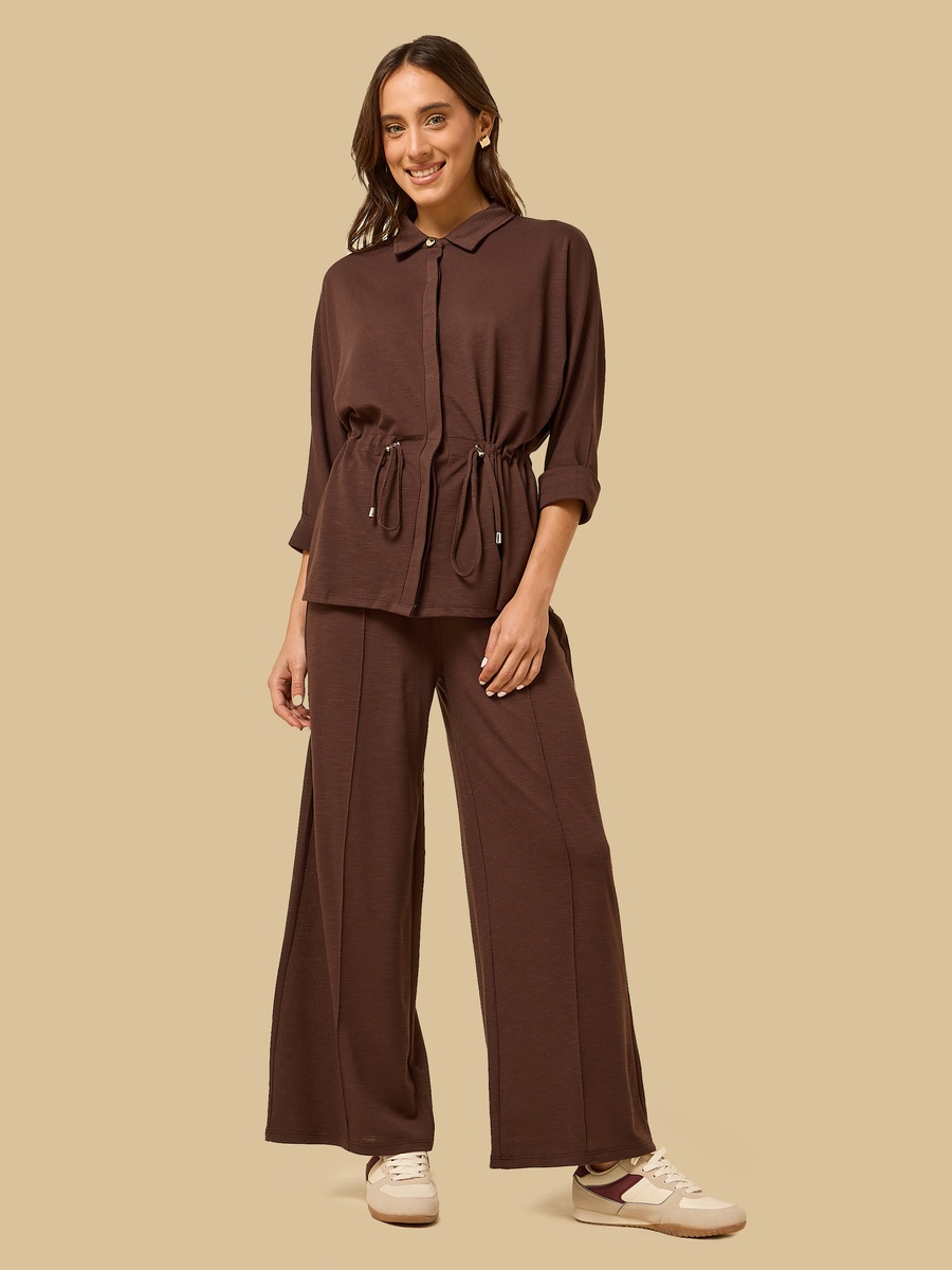 Textured Pintuck Wide Leg Pants