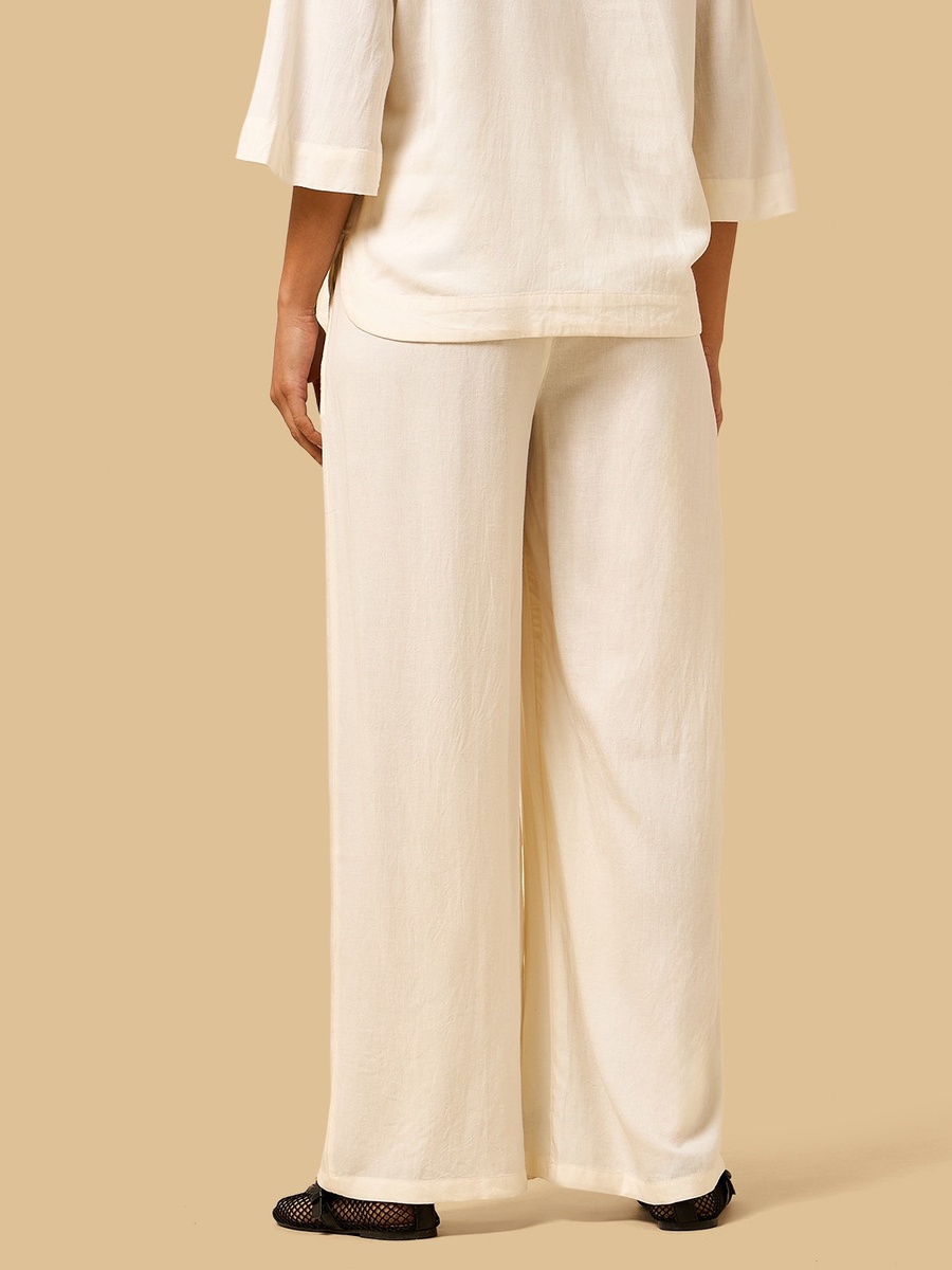 Embellished Linen Blend Wide Leg Pants