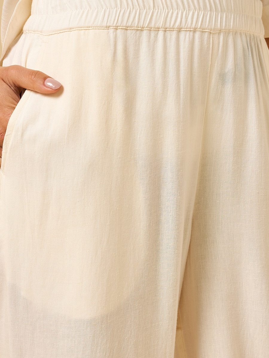 Embellished Linen Blend Wide Leg Pants