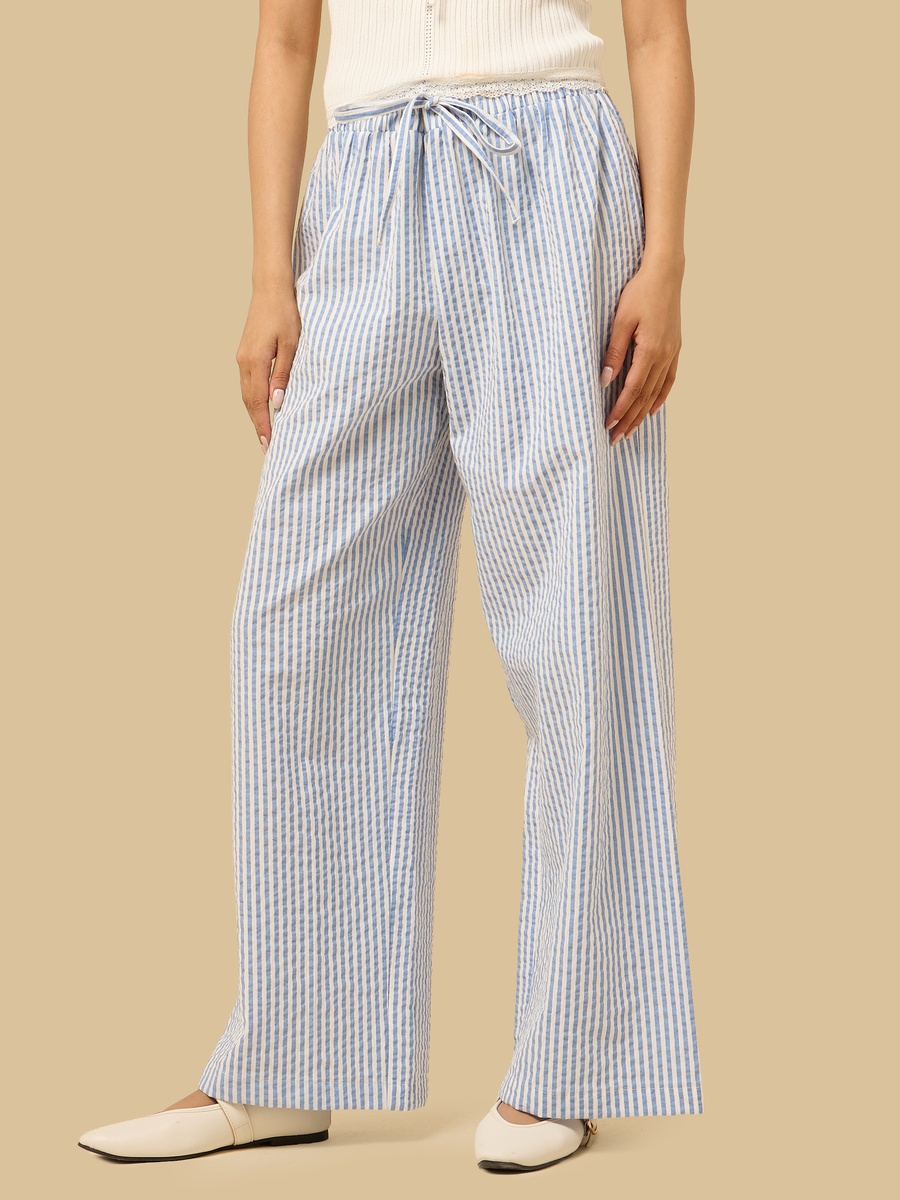 Striped Seersucker Wide Leg Pants