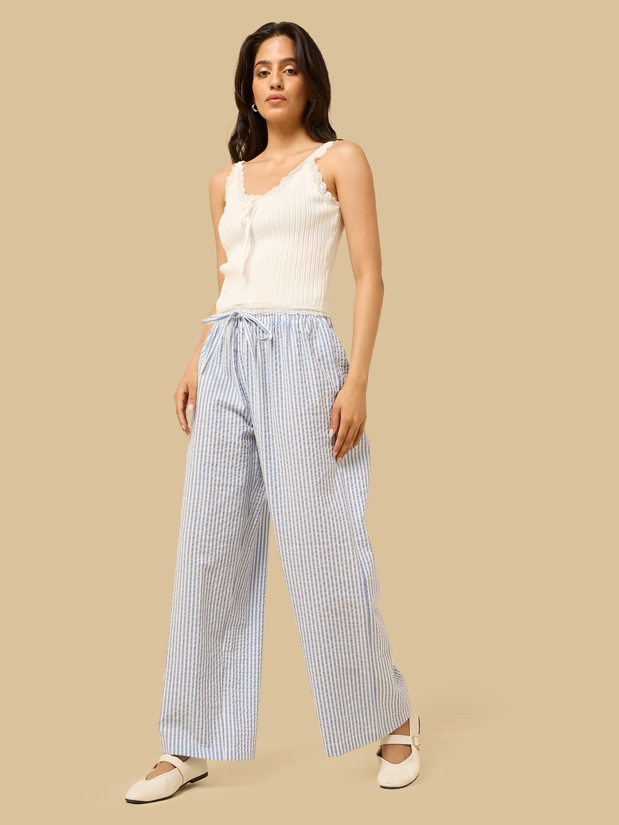 Striped Seersucker Wide Leg Pants
