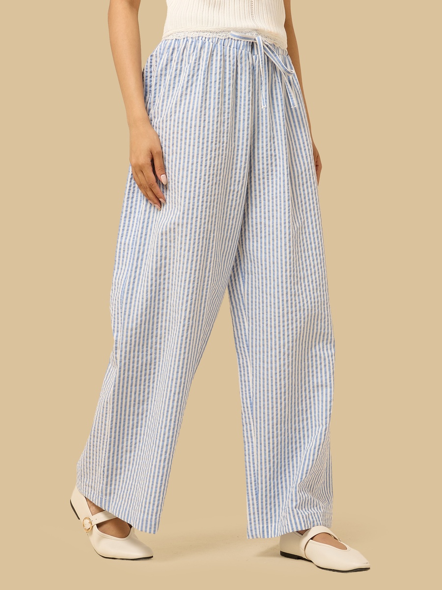 Striped Seersucker Wide Leg Pants