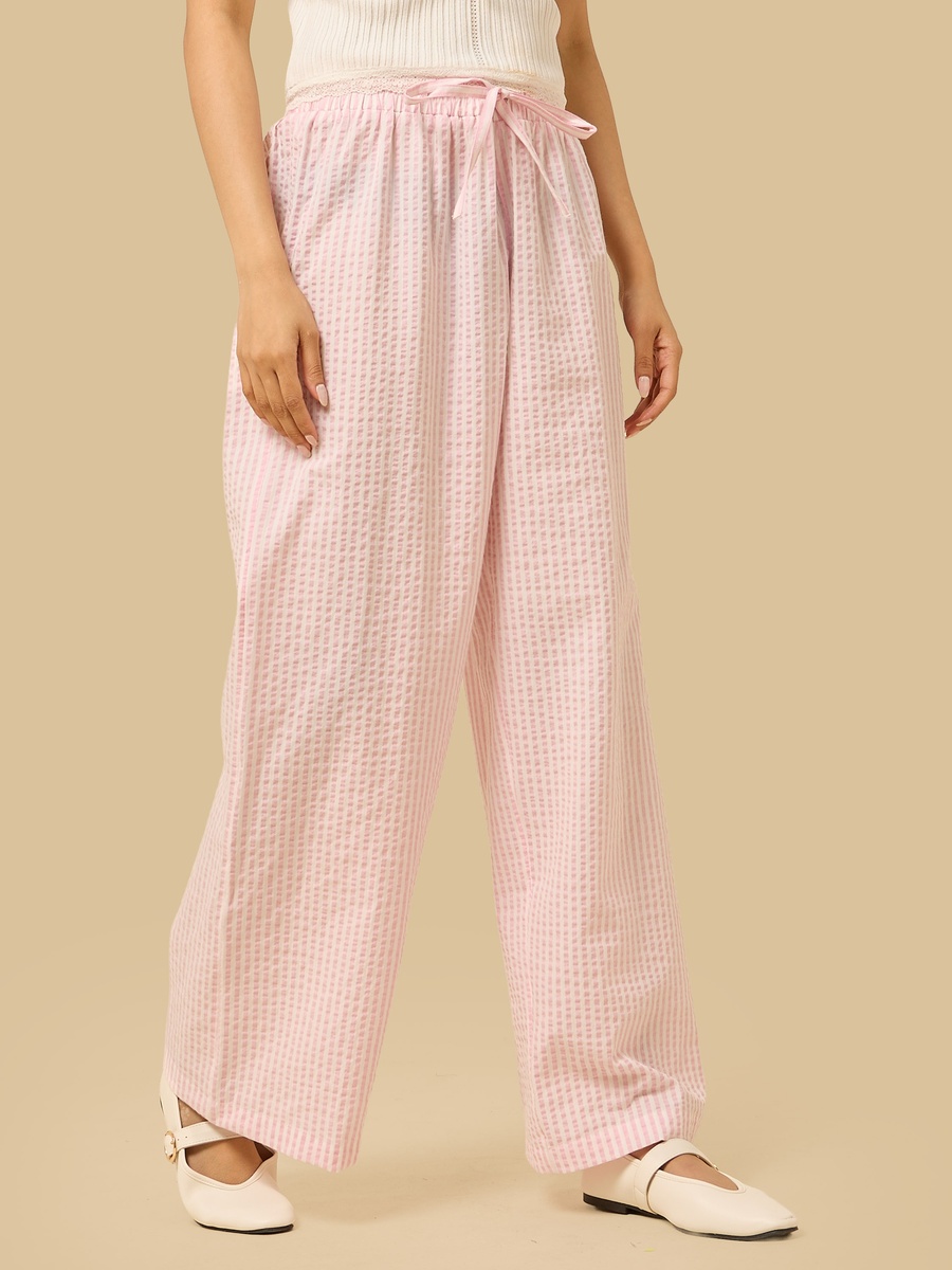 Striped Seersucker Wide Leg Pants