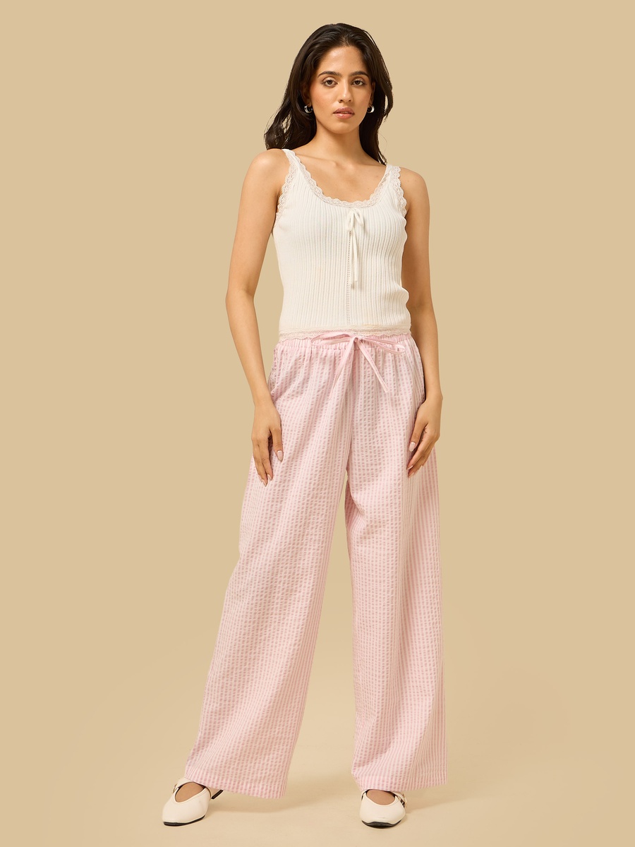 Striped Seersucker Wide Leg Pants