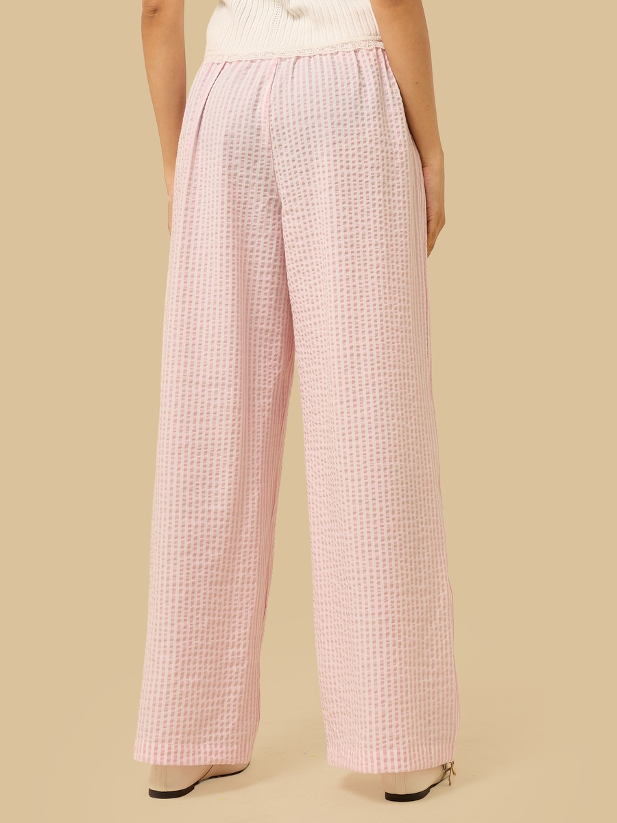 Striped Seersucker Wide Leg Pants