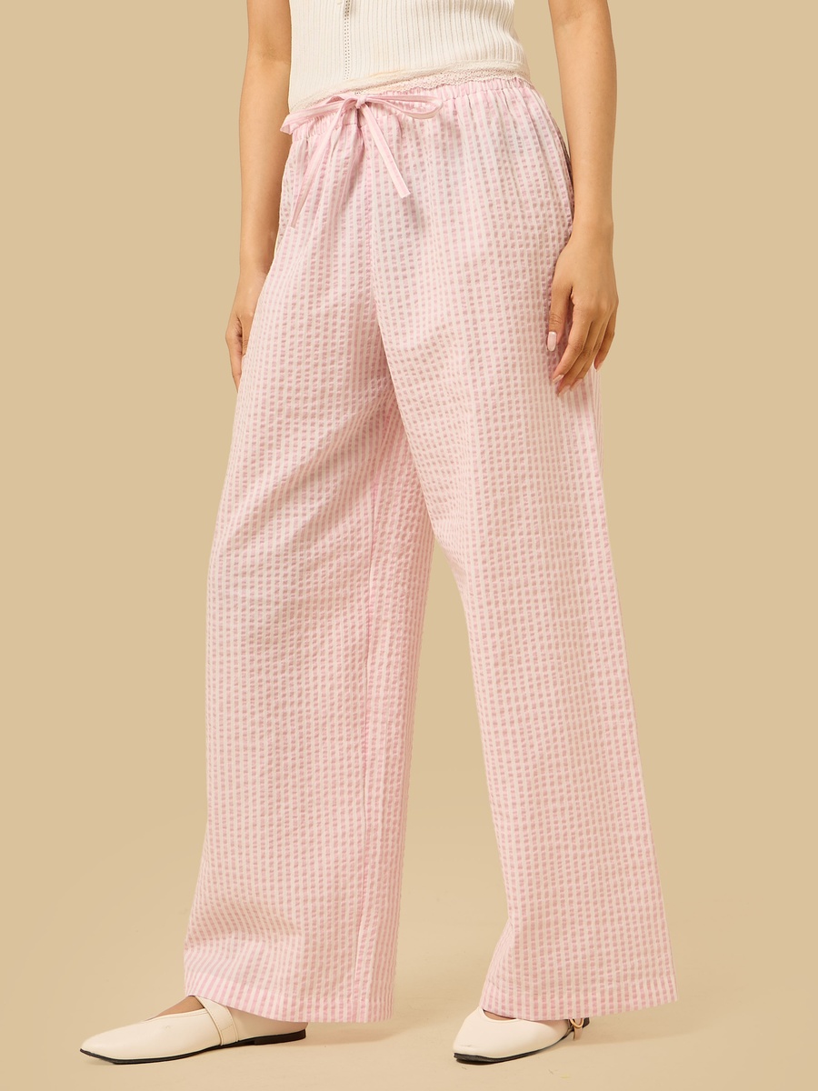 Striped Seersucker Wide Leg Pants