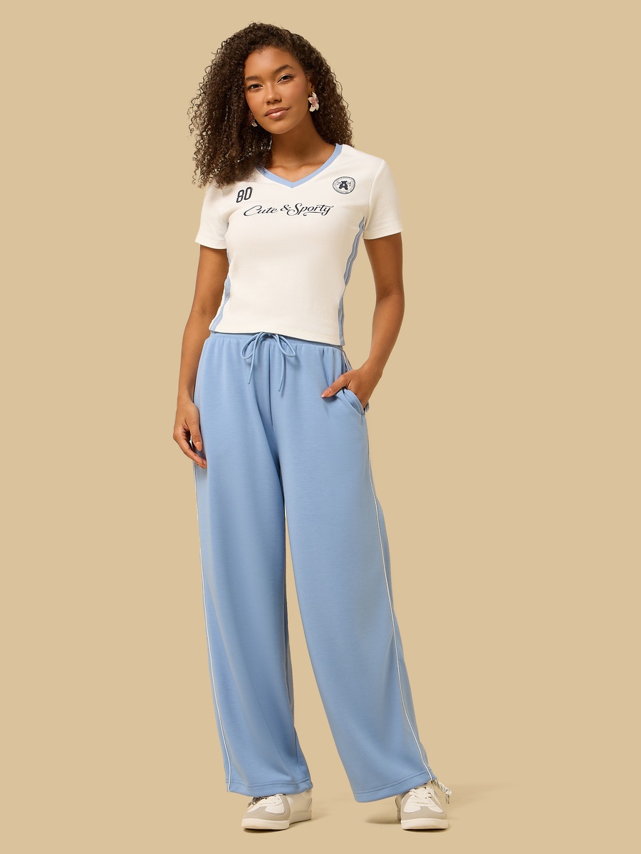 Contrast Piping Wide Leg Pants