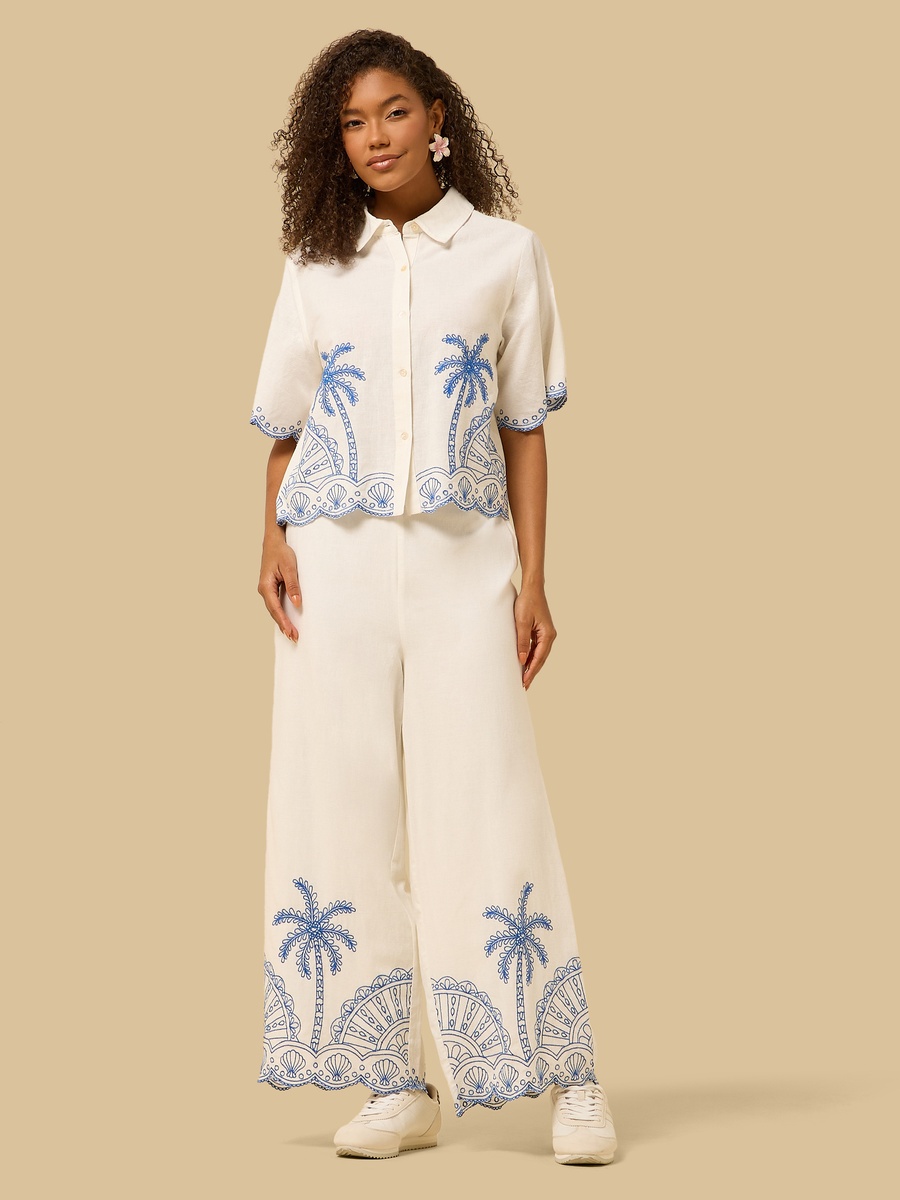 Embroidered Wide Leg Pants