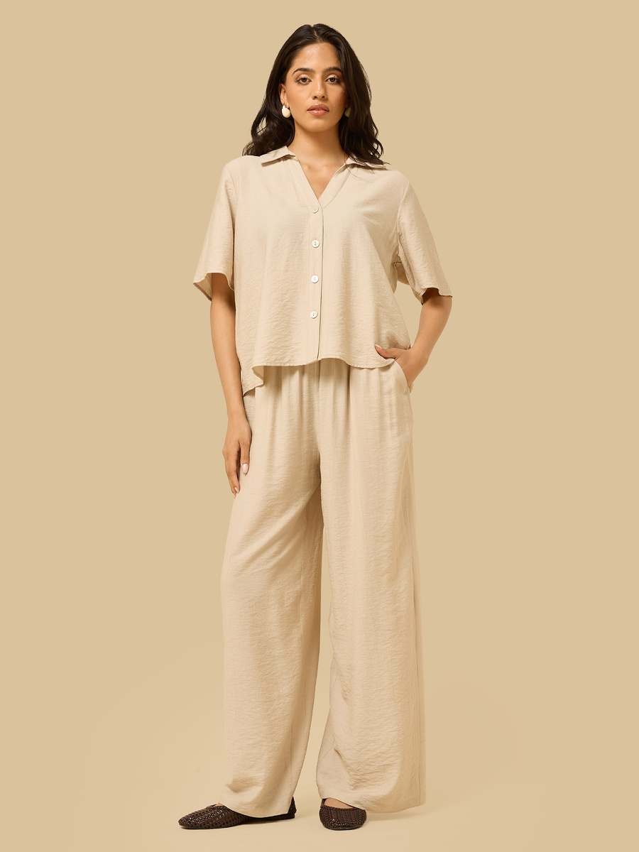 Textured Wide Leg Pants