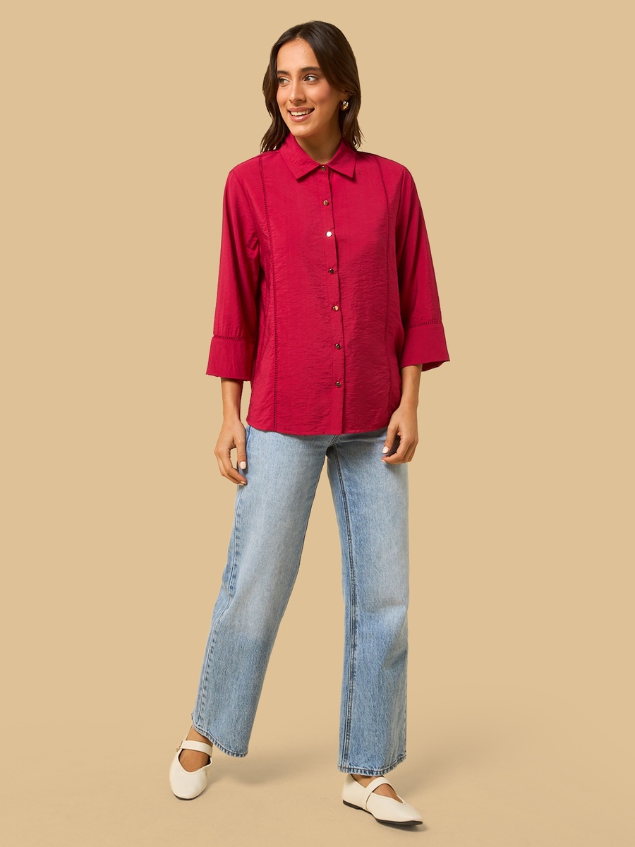 Ladder Lace Cropped Shirt with 3/4 Sleeves