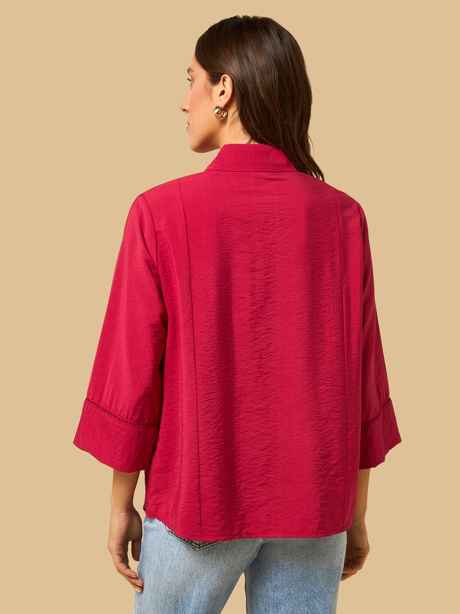 Ladder Lace Cropped Shirt with 3/4 Sleeves