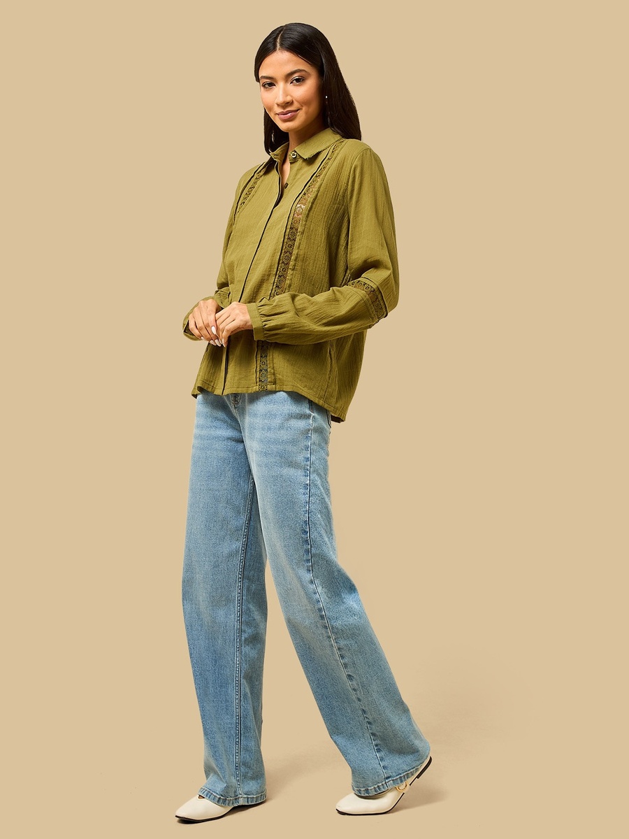 Lace Detail Linen Blend Oversized Shirt