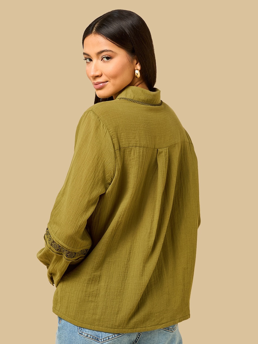 Lace Detail Linen Blend Oversized Shirt