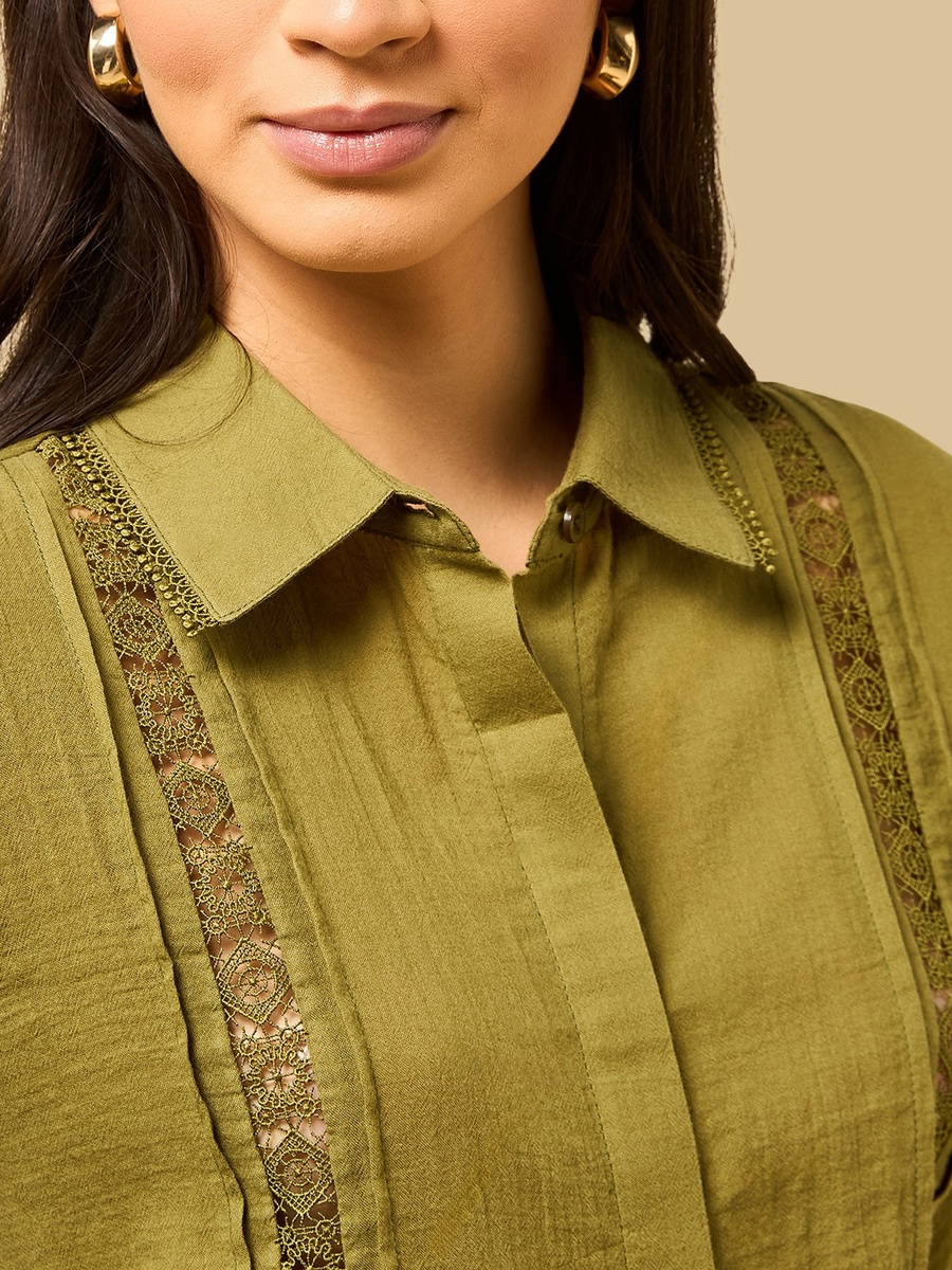 Lace Detail Linen Blend Oversized Shirt