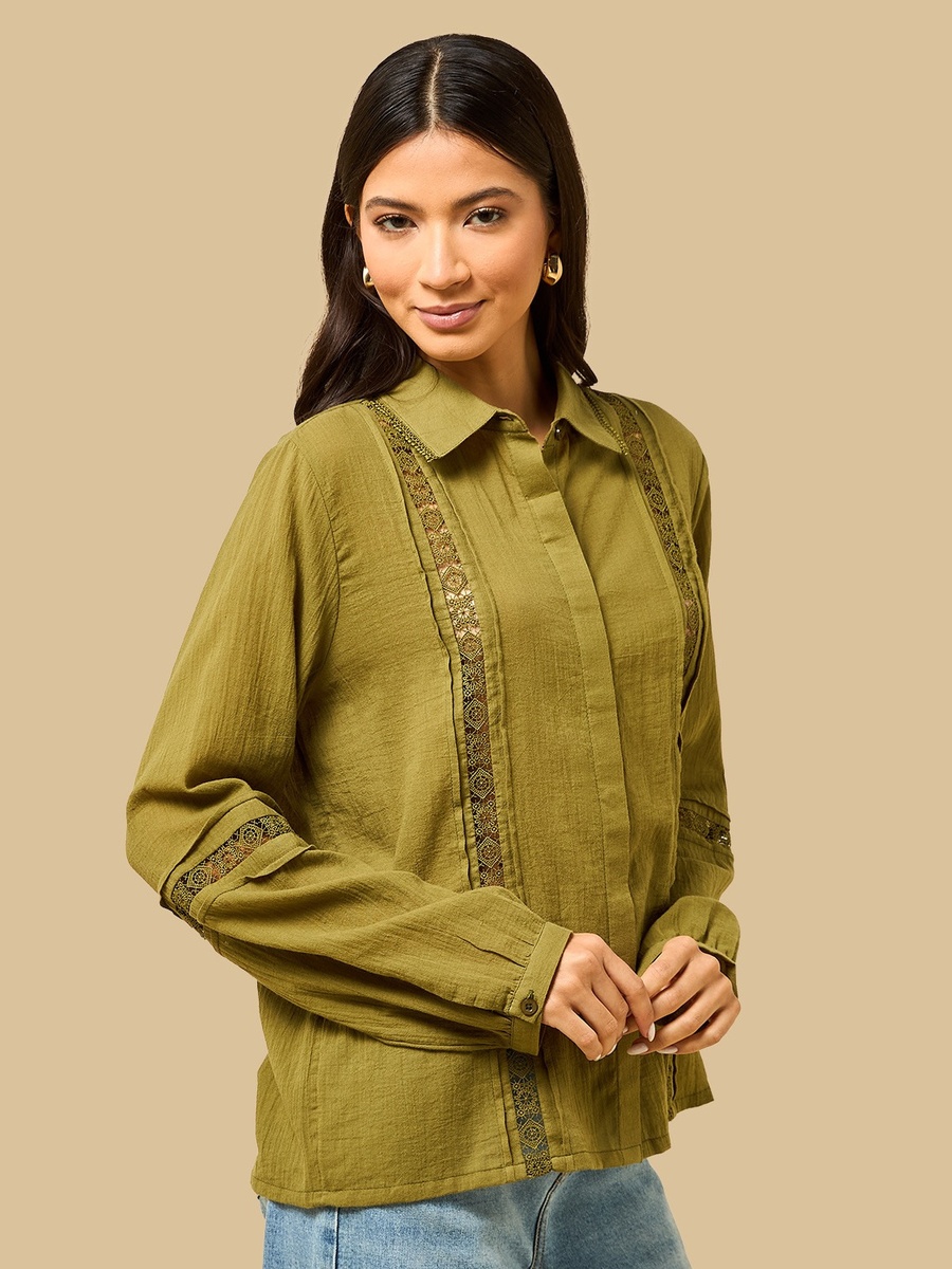 Lace Detail Linen Blend Oversized Shirt