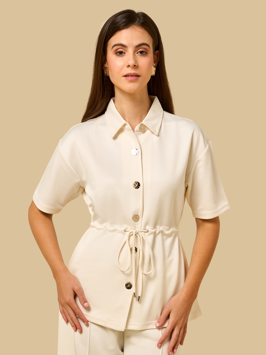 Textured Shirt with Drawstring Waist Detail