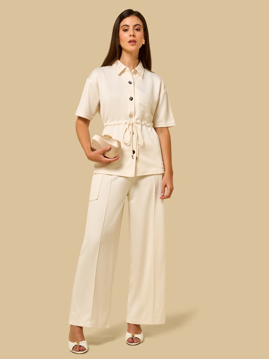 Textured Shirt with Drawstring Waist Detail