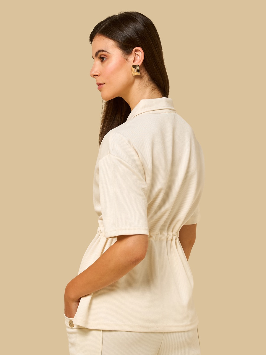 Textured Shirt with Drawstring Waist Detail