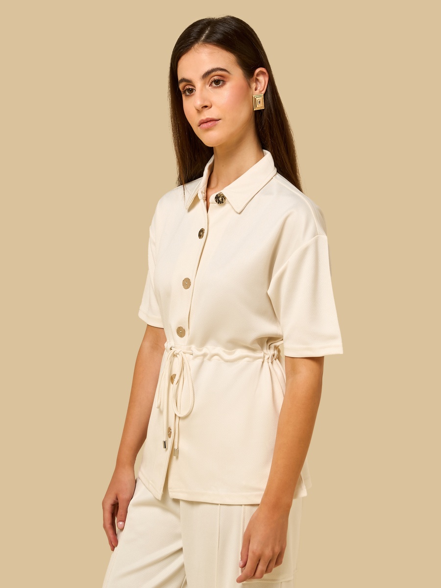 Textured Shirt with Drawstring Waist Detail