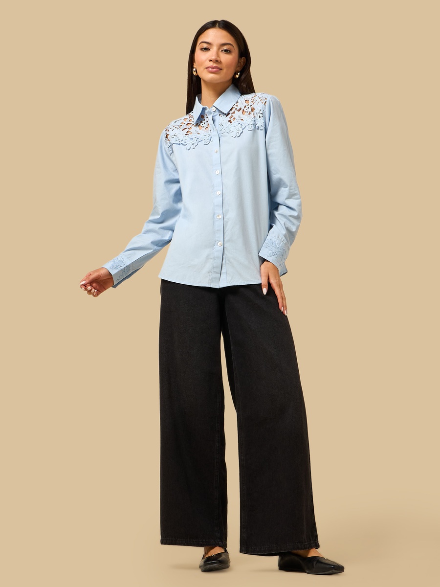 Lace Detail Poplin Shirt