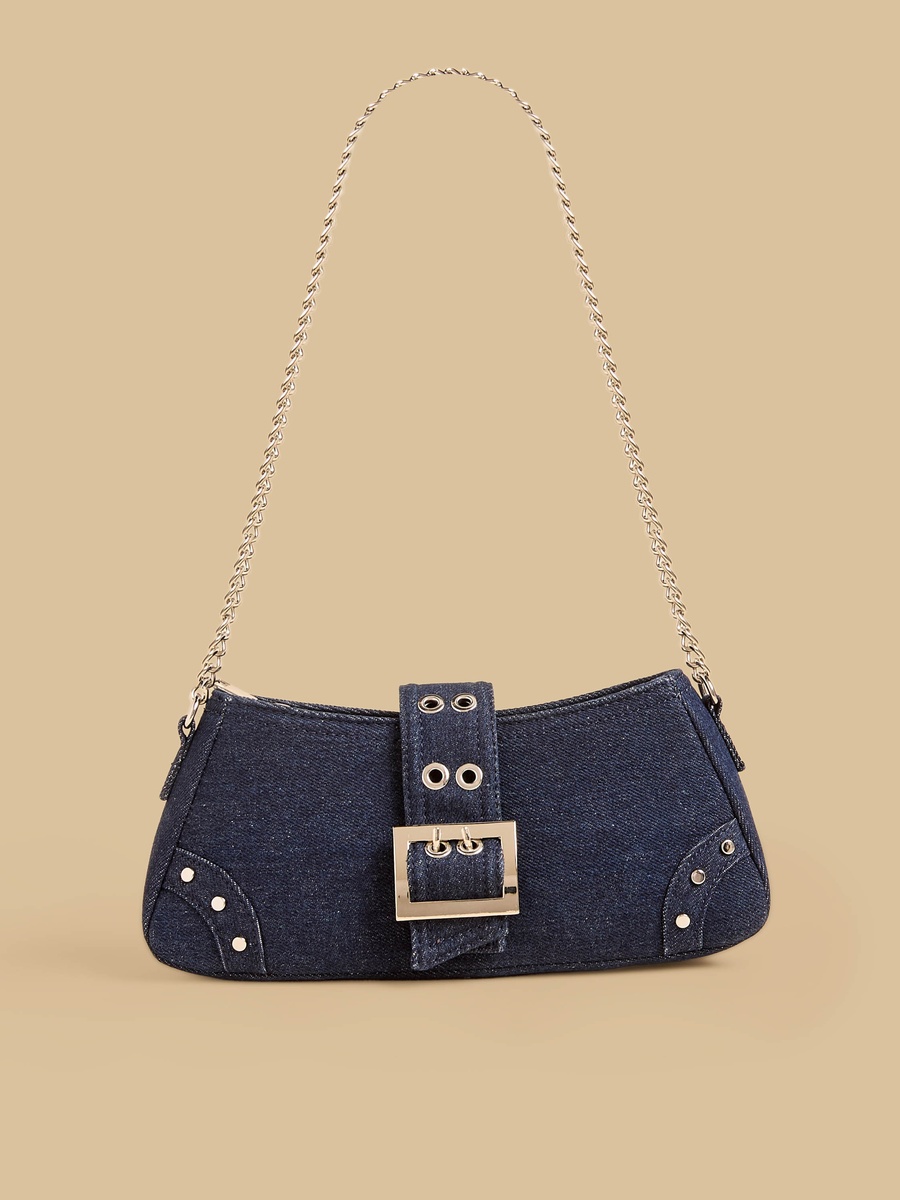 Denim Shoulder Bag with Chain Strap