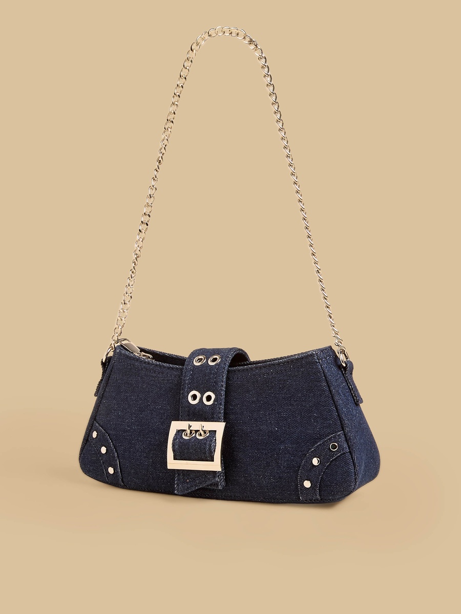 Denim Shoulder Bag with Chain Strap