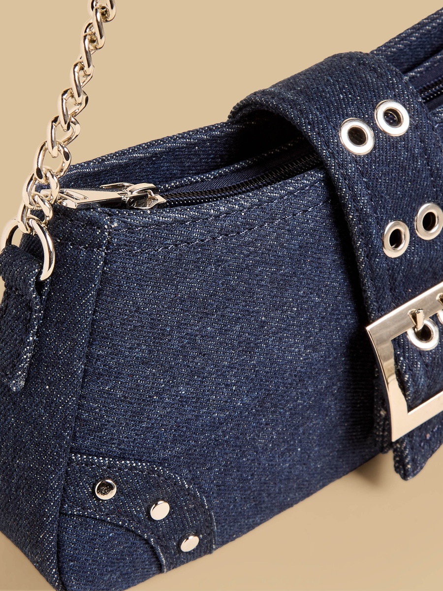 Denim Shoulder Bag with Chain Strap