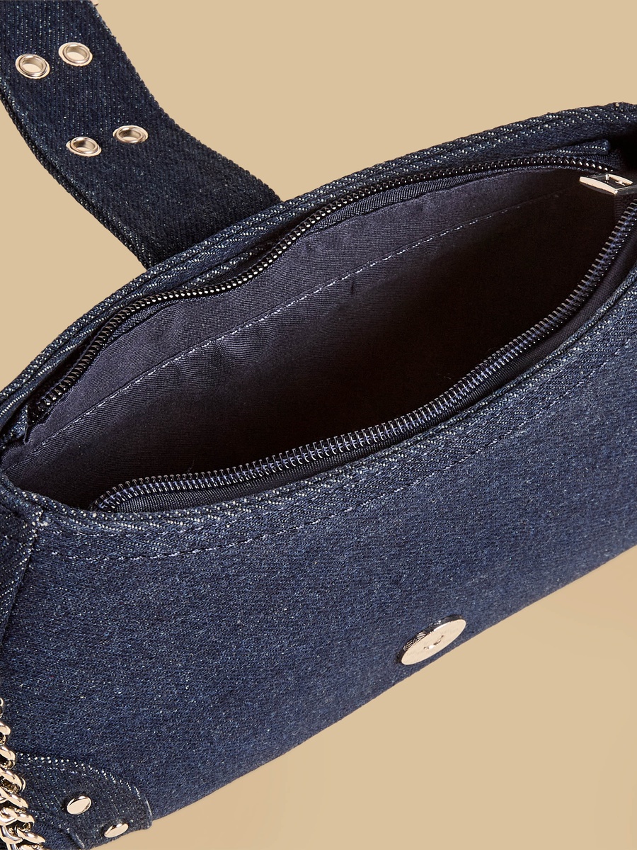 Denim Shoulder Bag with Chain Strap