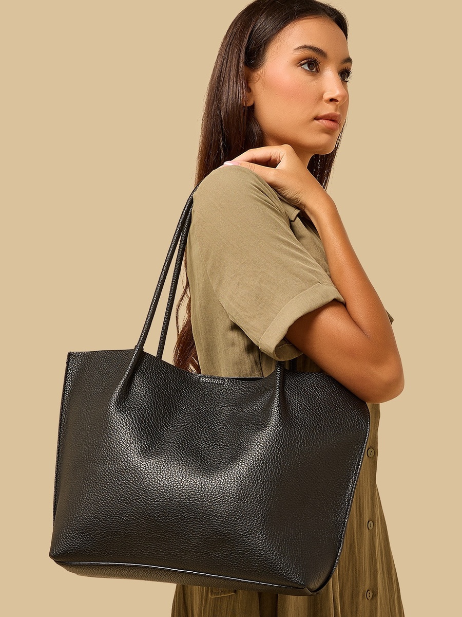 Textured Tote Bag with Magnetic Button Closure