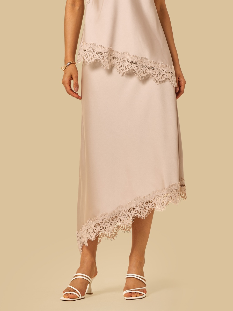 Lace Trim Asymmetric Skirt