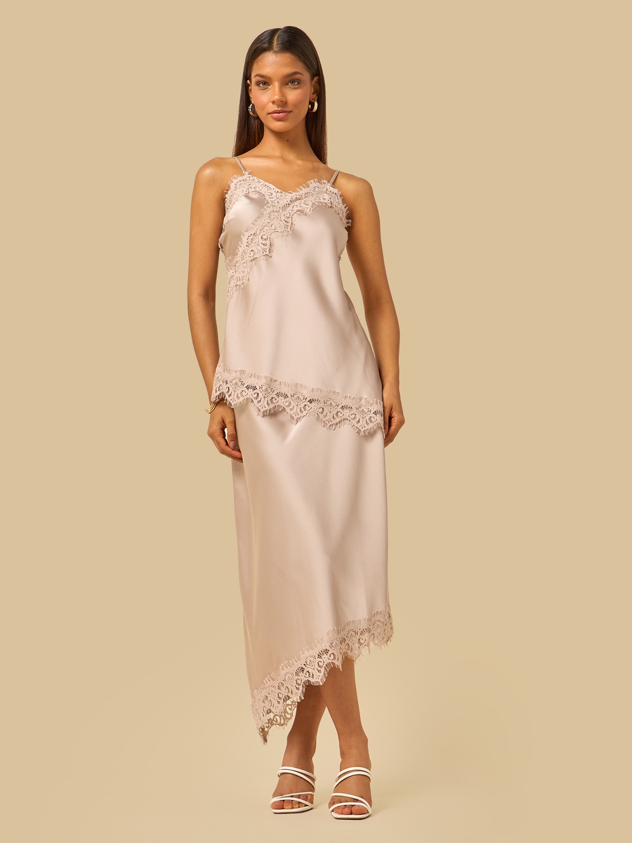 Lace Trim Asymmetric Skirt