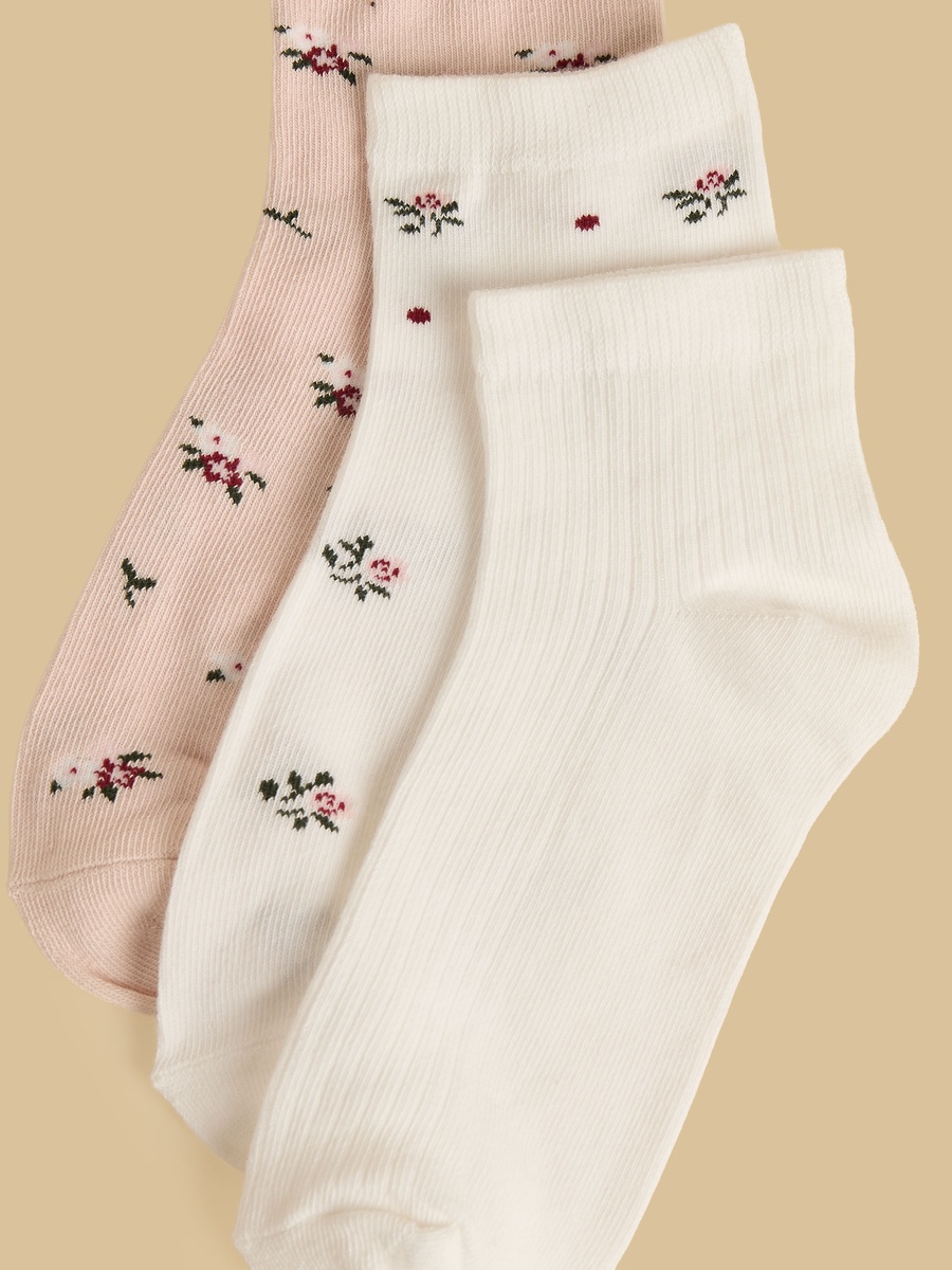 Pack of 3 - Floral Print Ankle Length Socks