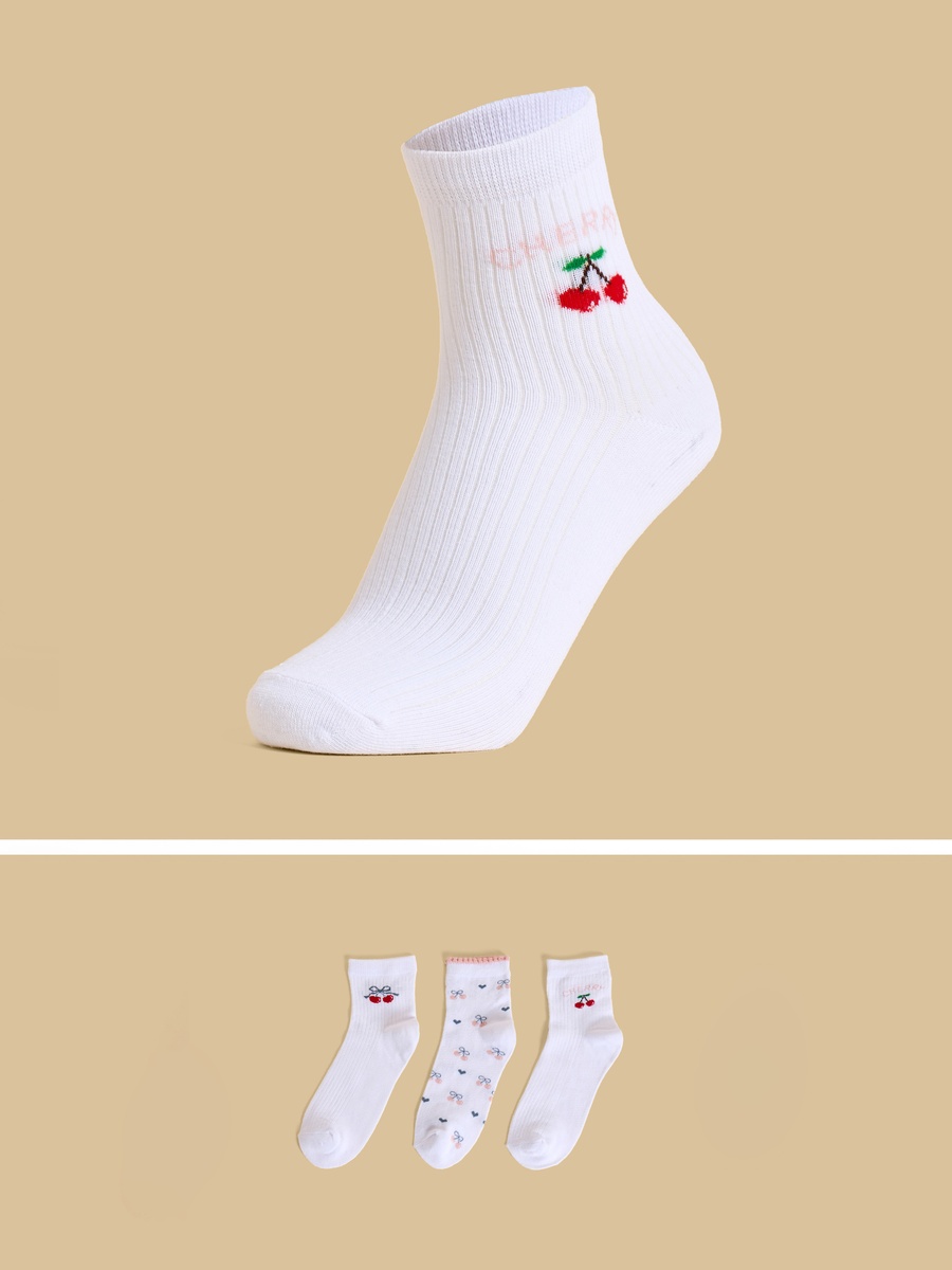 Pack of 3 - Cherry Print Ankle Length Socks