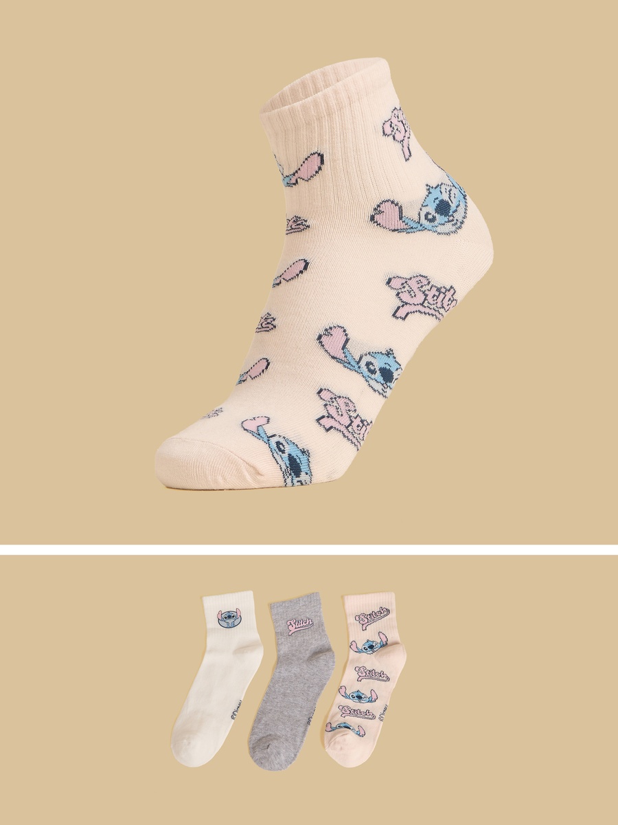 Pack of 3 - Stitch Print Ankle Length Socks