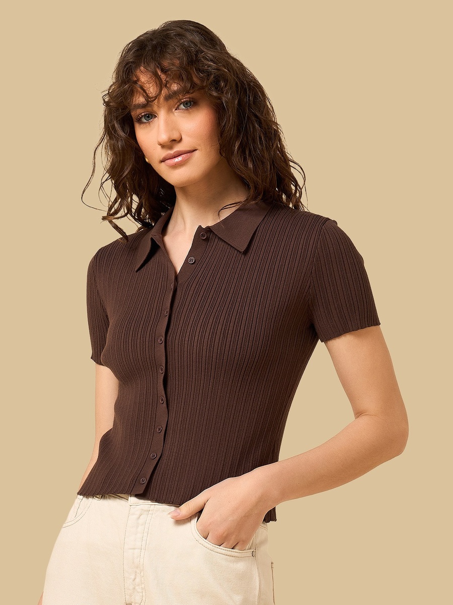 Ribbed Collared Cardigan