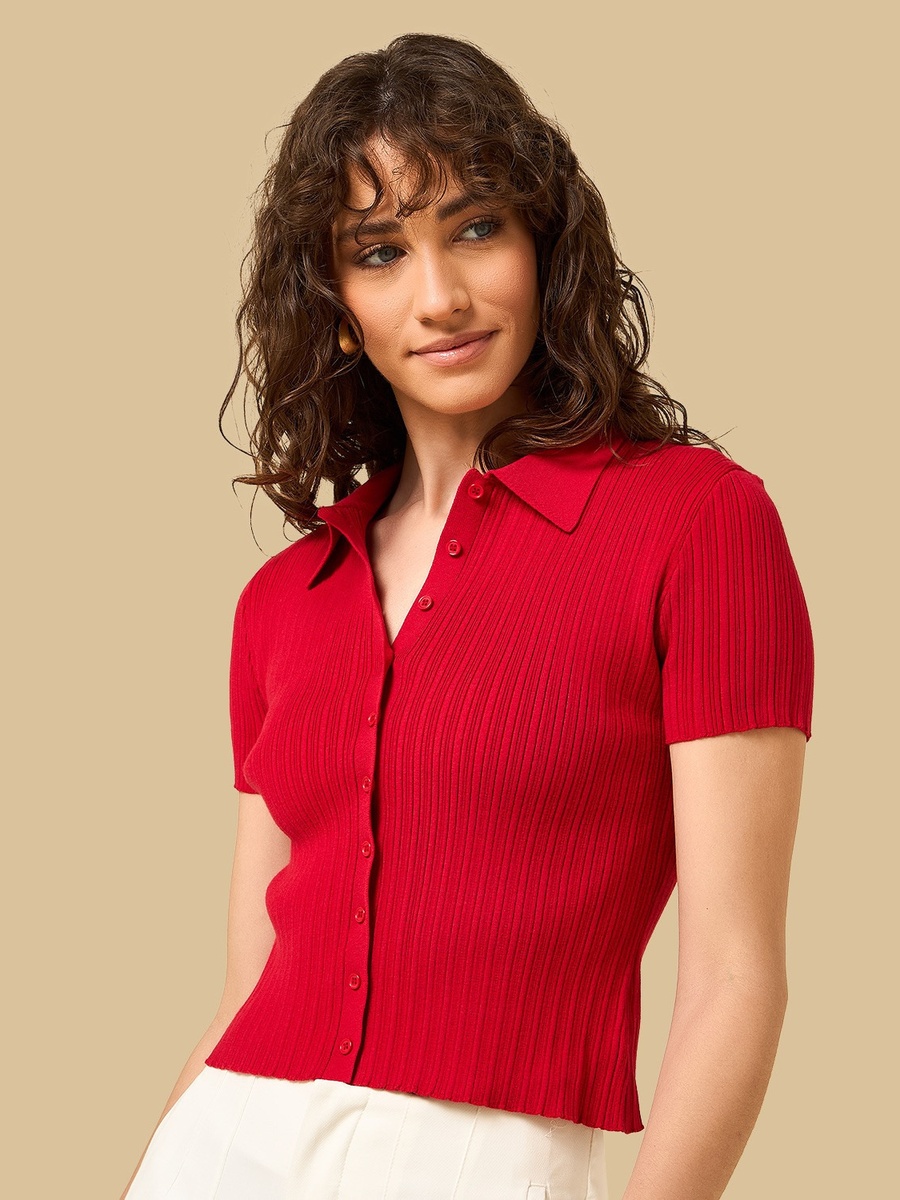 Ribbed Collared Cardigan