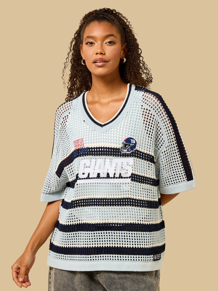 New York Giants Print Oversized Crochet T-Shirt