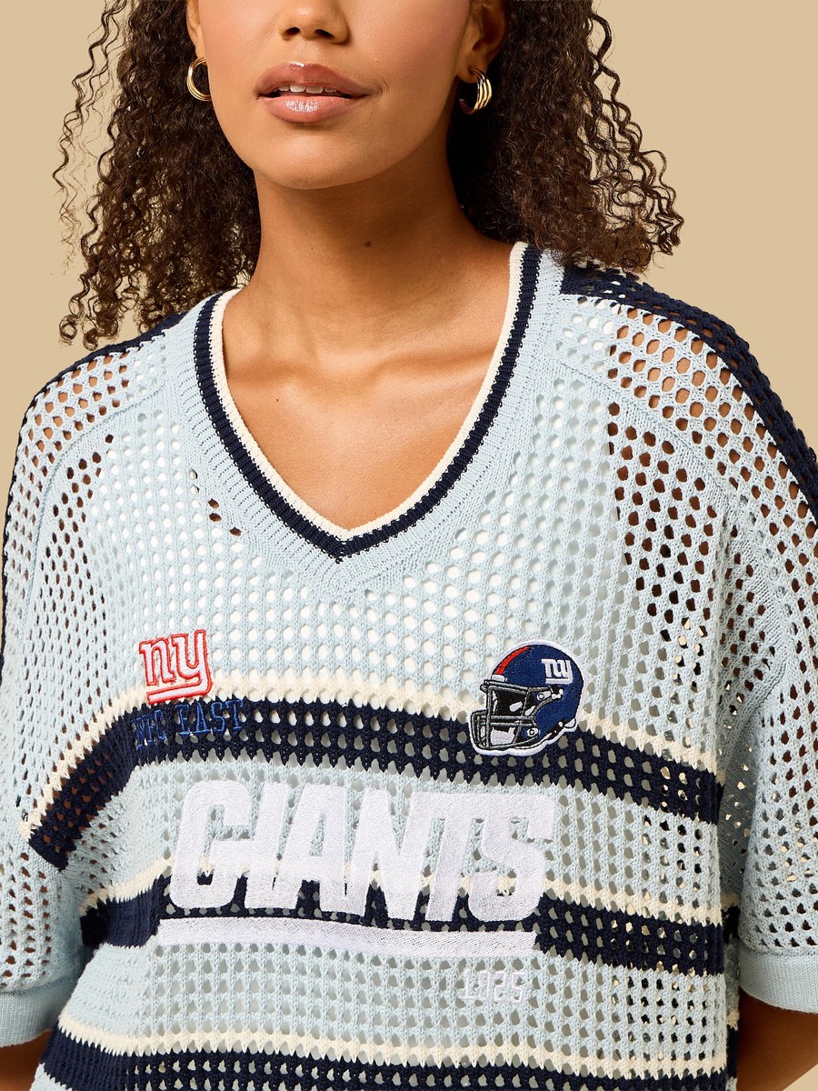 New York Giants Print Oversized Crochet T-Shirt