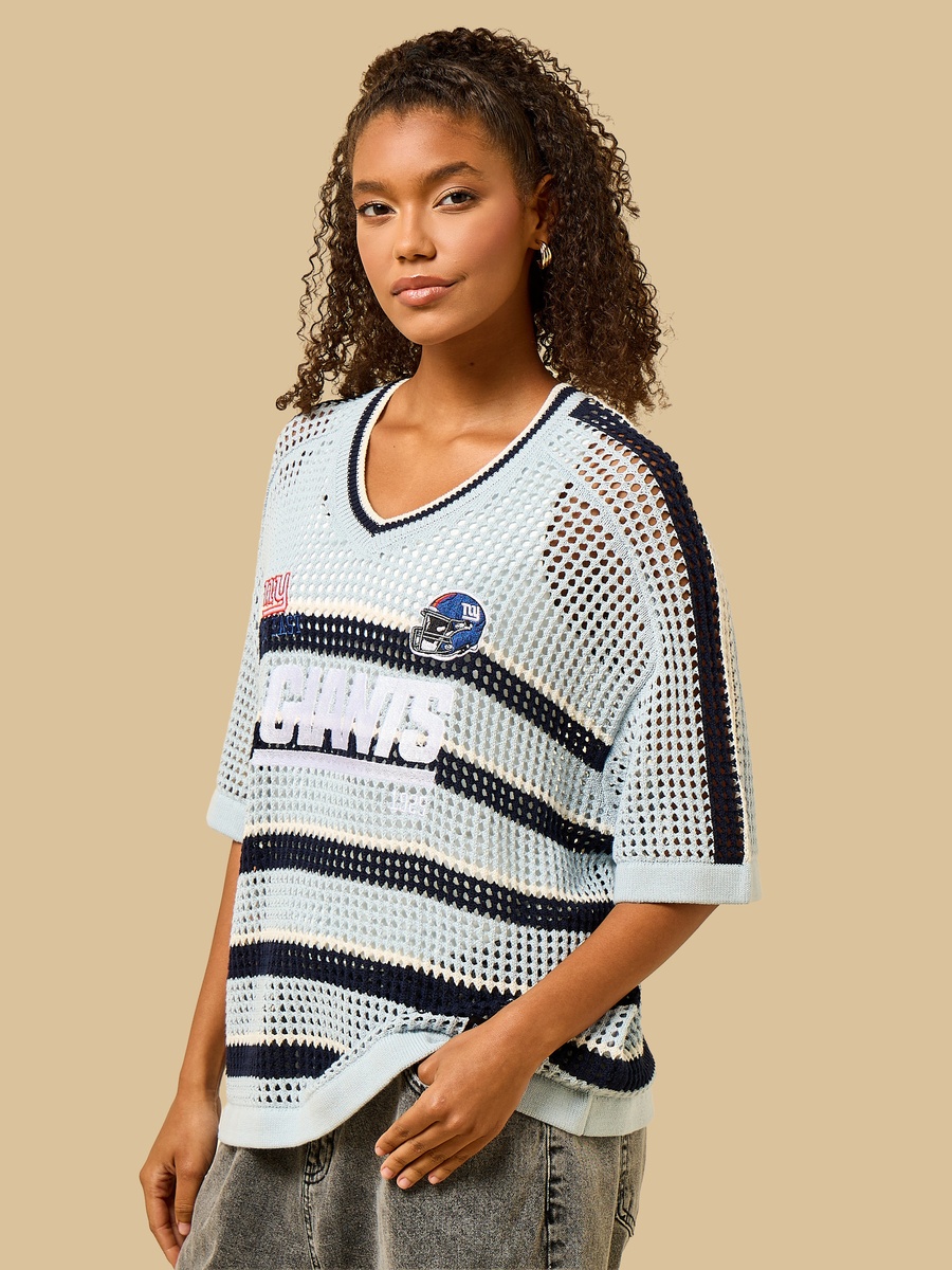New York Giants Print Oversized Crochet T-Shirt