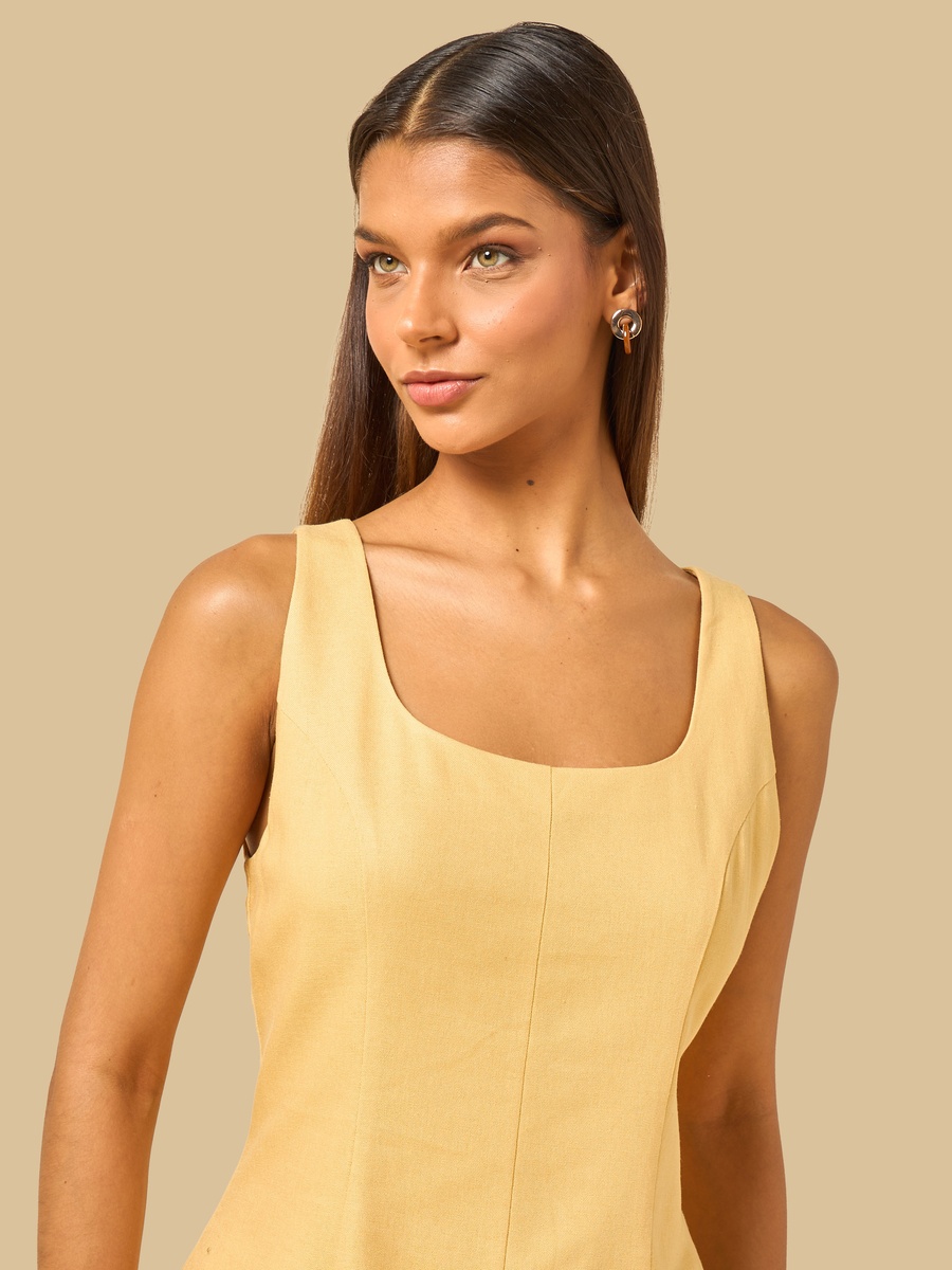 Linen Blend Square Neck Sleeveless Top