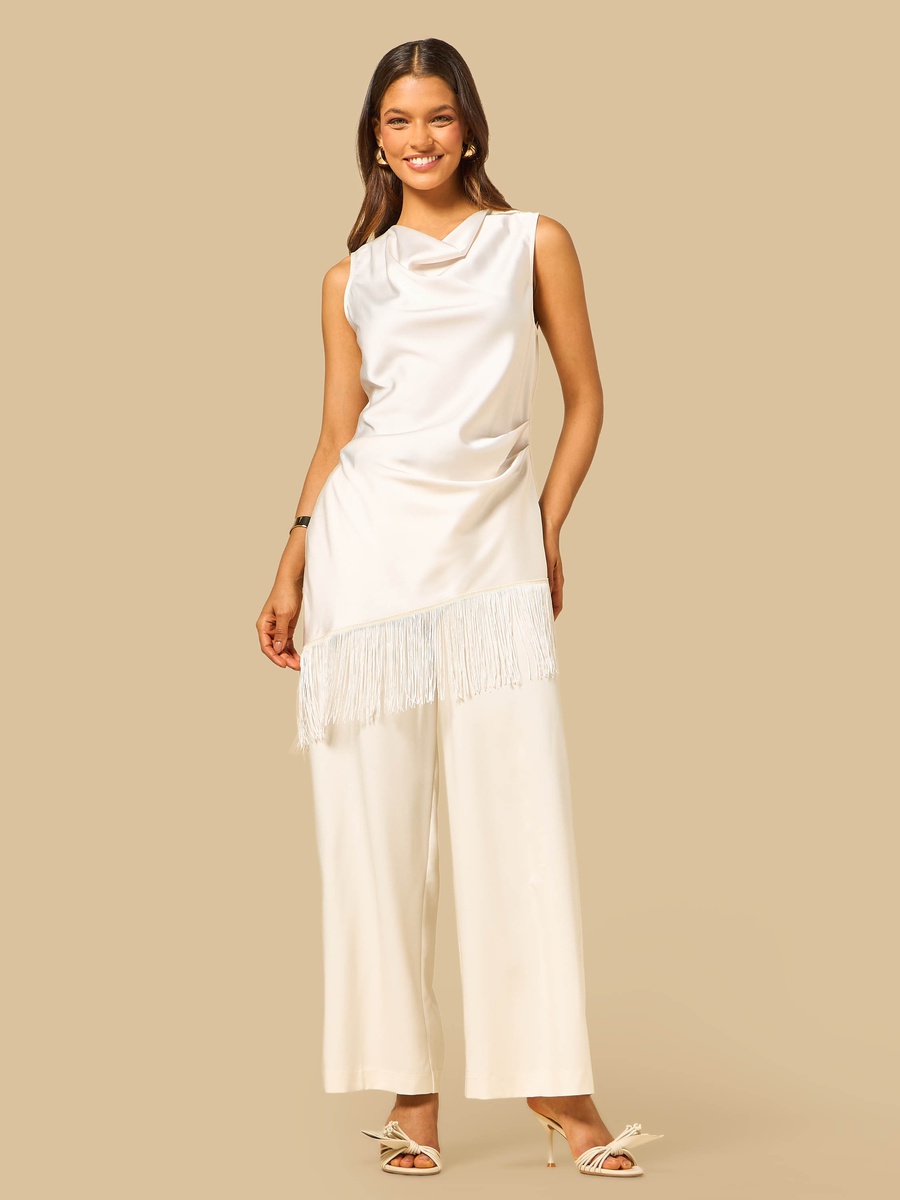 Satin Tunic with Fringed Hem