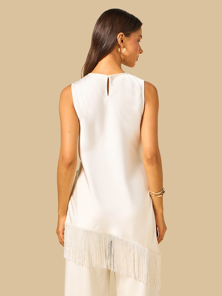 Satin Tunic with Fringed Hem